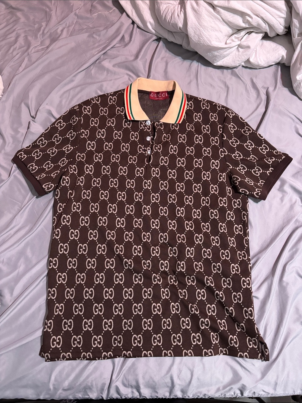 Brown Gucci Embroidered Polo